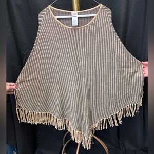 Chico's Beige and Black Striped Fringe Poncho